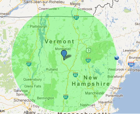 A search radius that focuses on Vermont, useful for our Hurricane Sandy Twitter filter.