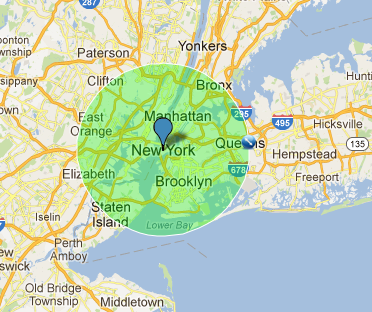 Radius for a Twitter search covering NYC during 2012's Hurricane Sandy